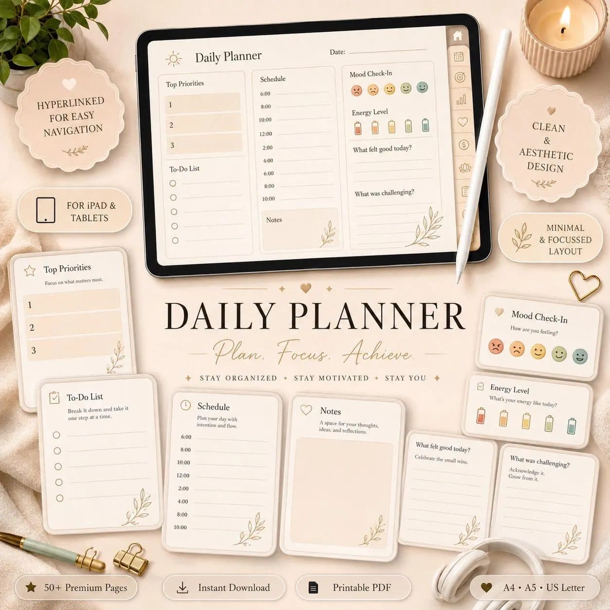 Balanced Life Planner | Printable PDF A4 & A5 | Daily Weekly Monthly Planner | Goal Habit Budget Expense Tracker